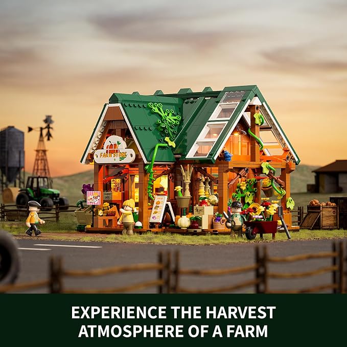 Funwhole Farm-Store Lighting Building-Bricks Set - Farm Shop LED Light Construction Building Model Set 1523 Pcs for Adults and Teen