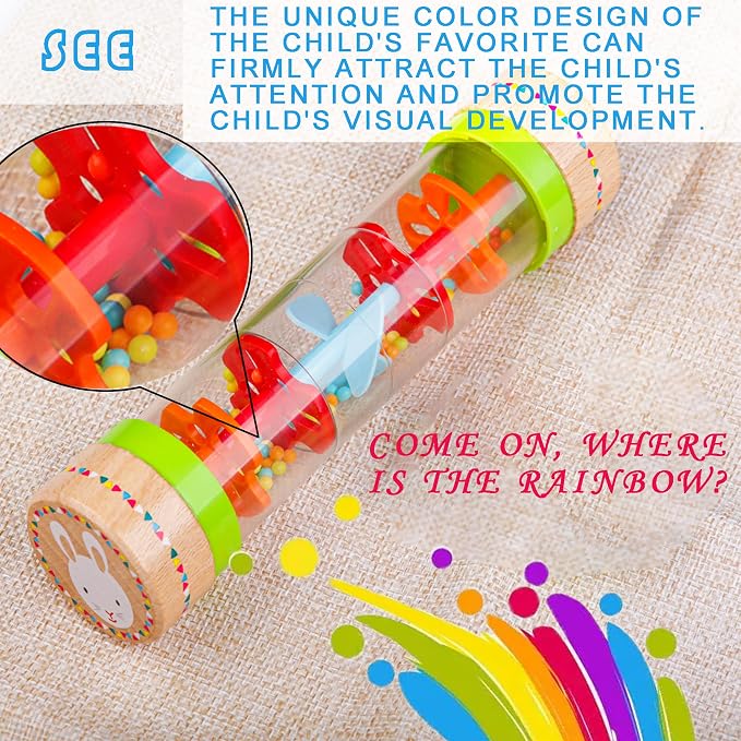BIUWING Rainmaker Rain Sticks, Mini Wooden Musical Shake, Beaded Raindrops - Turn Over and Watch The Colorful Beads Flow Down The Tube as It Creates The Soothing Sound of Rain