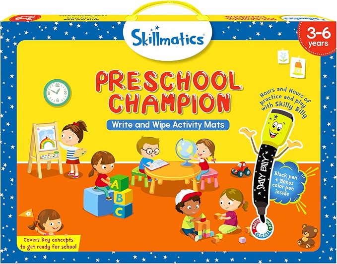 Skillmatics Educational Game : Preschool Champion | Reusable Activity Mats with 2 Dry Erase Markers | Gifts & Preschool Learning for Ages 3-6