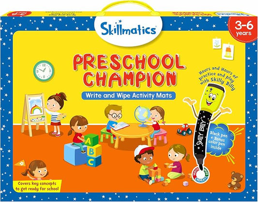 Skillmatics Educational Game : Preschool Champion | Reusable Activity Mats with 2 Dry Erase Markers | Gifts & Preschool Learning for Ages 3-6