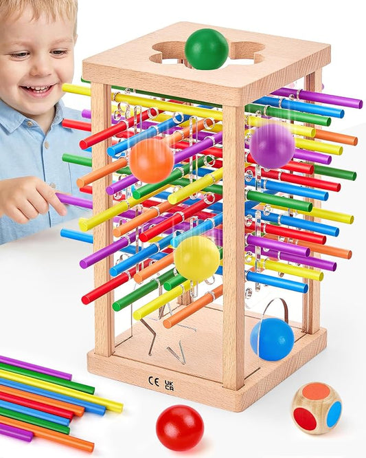 Montessori Wooden Board Game, 42 Colorful Sticks Board Games for Kids 4-6, Math Montessori Toys for 3 4 5 6 Year Olds Fine Motor Skills Toy Family Travel Games, Wooden Stick Game, Gift Boys Girls