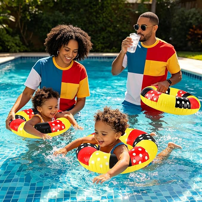 4-Pack Cartoon Mouse Pool Floats, 20 Inch Red & Black Kids Inflatable Swim Rings, Summer Toys for Hawaiian Beach & Water Park