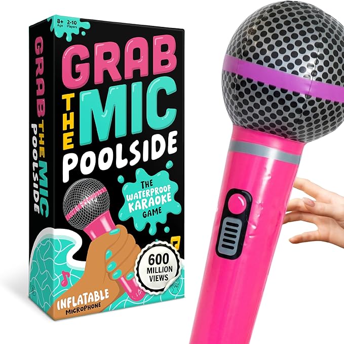 Lucky Egg Grab The Mic Poolside Game – Waterproof Karaoke Party Game with Inflatable Microphone – Outdoor Pool & Beach Game for Kids & Adults – Fun Family Game Night Game for Ages 8+ 2–10 Players