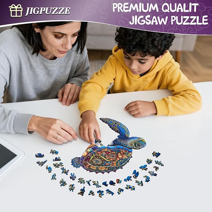 Wooden Puzzles, 242 PiecesSea Turtle Jigsaw Puzzles, Unique Shaped Wooden Puzzle for Adults and Kids, Family Game (Sea Turtle, Medium)
