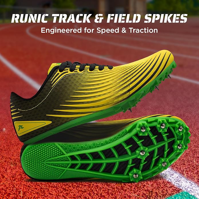 RUNIC Track & Field Shoes for Men, Women & Kids – Pro Running Spikes for Sprint, Race & Training – 7 Spikes + Extra Spikes & Wrench (US Men Size)