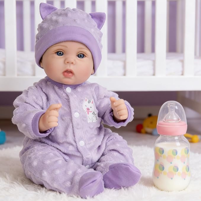 Milidool Lifelike Reborn Baby Dolls Girl-18 inch Realistic Newborn Baby Dolls for Kids Age 3 +,Purple Clothes