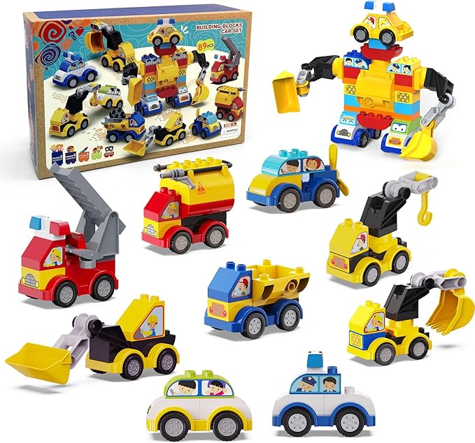 Klobroz Building Blocks for Toddlers 2-5, 89 PCS Blocks Car Set for Kids Classic Large Building Bricks Compatible with Major Brands Educational Toys for All Ages