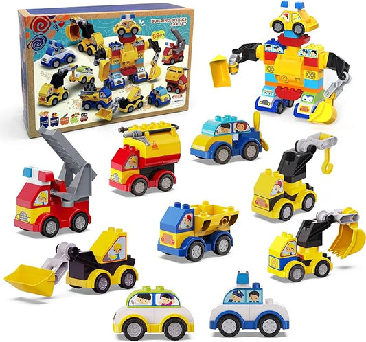 Klobroz Building Blocks for Toddlers 2-5, 89 PCS Blocks Car Set for Kids Classic Large Building Bricks Compatible with Major Brands Educational Toys for All Ages