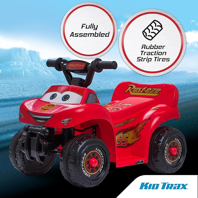 Kid Trax Toddler Disney Cars Quad Ride On Toy, Kids 1.5-3 Years Old, 6 Volt Battery and Charger Included, Max Weight 45 lbs, Lightning McQueen Red