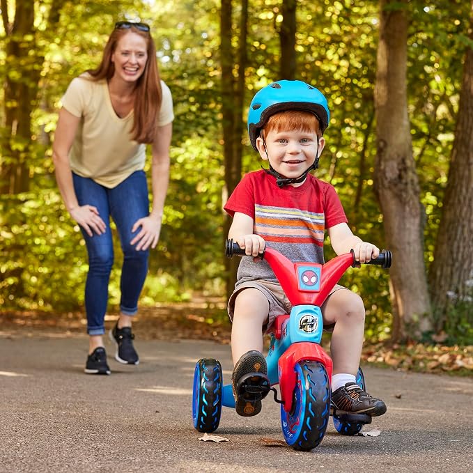 Huffy Marvel Spidey and His Amazing Friends Light Up Kids' Trike, Ideal for Ages 3+ Years Old, LED Light Feature, Under Seat Storage, Fun and Playful Design, Spider-Man