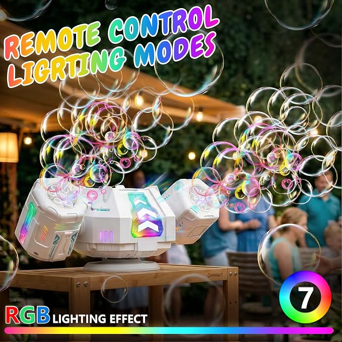 Bubble Machine, Rechargeable Dual-Nozzle Bubble Machine with Remote Control, 30000+ Bubbles Per Minute, RGB Lights, Bubble Machine for Kids, Weddings, Birthday Parties, Outdoor Activities