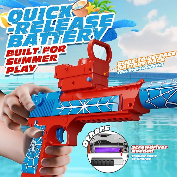 2 Pack Electric Water Gun for Adults & Kids, Automatic Squirt Gun with Light-Up Muzzle, Battery Powered Water Pistol, 26-32 FT Long Range Summer Outdoor Pool Beach Toy