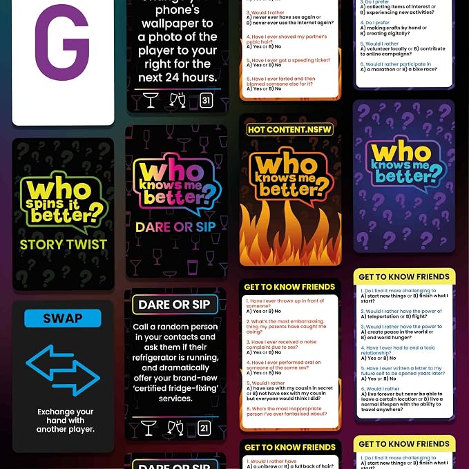 QUOKKA Party Games Set – Who Knows Me Better Collection with 4 Game in 1 Box – 2000+ Questions – Card Games for Adults and Teens – Board Game for Family Night, Friends & Couples Ages 15+