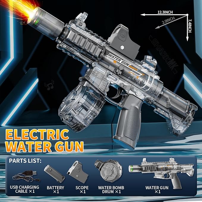Electric Water Gun for Kids and Toddlers 3+,Rechargeable,Automatic Squirt Watergun with LED,Pool Party Toys ideal Gift for Summer Fight Shot Game,Long Range,Spray Electric Water Guns (Small,Mini M416)
