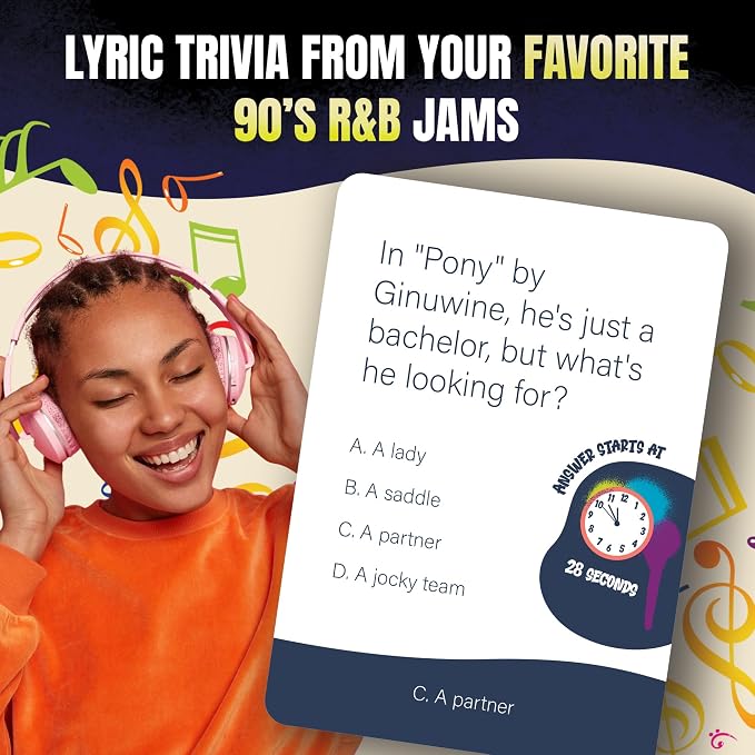 Lyric Legend 90’s R&B Music Trivia - Adult Games for Game Night - Good for Groups – Finish The Lyrics Party Game - Multiple Choice, Listen While You Play with Included Playlist!
