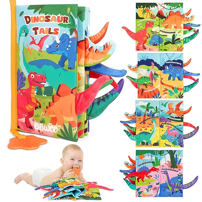 BBWOO Soft Baby Book Toy - Newborn Boy Girl Shower Gift - Tummy Time Toy for Infant 0-6 6-12 Months - Touch and Feel Sensory Crinkle Book with Teether - Baby Boy Girl Gift