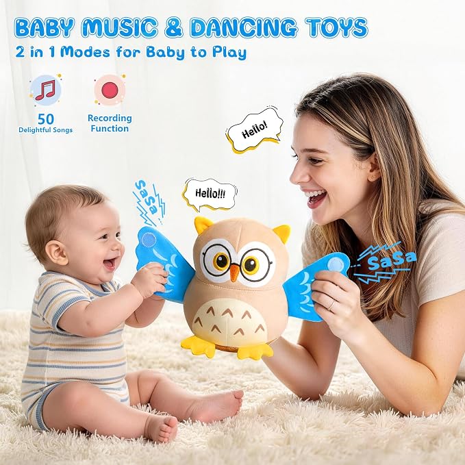 Baby Toys 6-12-18 Months, Musical Crawling Dancing Peekaboo Owl Plush Toy, 50 Songs & Recording Function, Interactive Tummy Time Sensory Toys for Toddlers, Infant Gifts for Boys Girls 1-3 Year Old