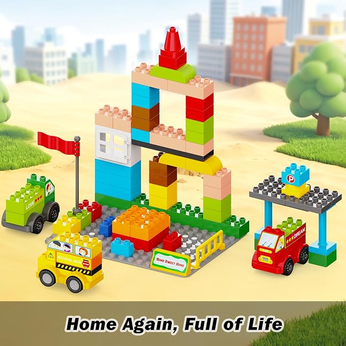 Building Blocks for Kids Ages 3-8 | Creative Construction Set with Baseplate & Vehicles | STEM Educational Toy for Imaginative Play for Boys & Girls (Rebuild the City)