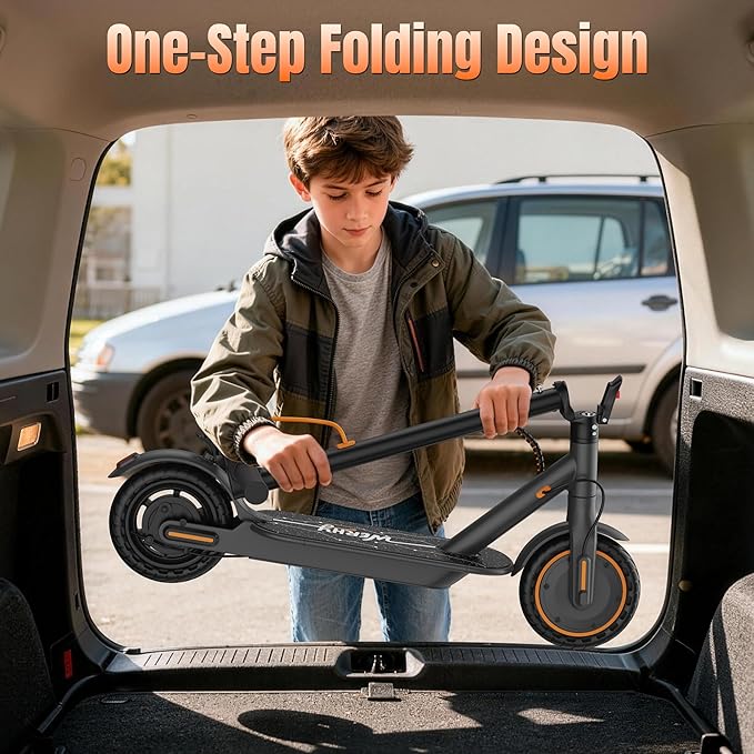 WERHY Foldable Kids Electric Scooter, 350W Motor, Max 12/16Miles Long Range, 19 MPH Max Speed, 8.5" Solid Tire, Lightweight Foldable E-Scooter with Dual Braking, Digital Display, Cruise Control