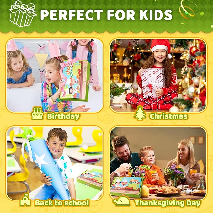Kids Kitchen Tools,18 Pieces Toddler Cooking Sets Real-Montessori Cooking Set for Toddlers Kids Chef Set with Children Safe Knives Cutting