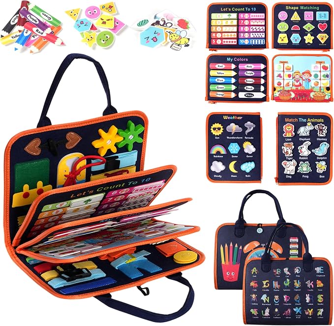Teefrye Toddler Busy Board Montessori Toys for Boy, Activity Book Educational for Learning Fine Motor Skills, Travel Toys for Airplane Car, Birthday Gifts for Boys Toddlers