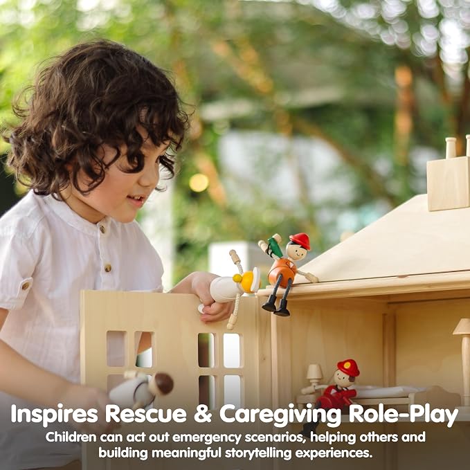 PlanToys® Wooden Rescue Doll | Poseable 1:12 Scale Character Figure for Dollhouse Play, Emergency Scenarios & Social Interaction | Eco Friendly Montessori Pretend Play Figure