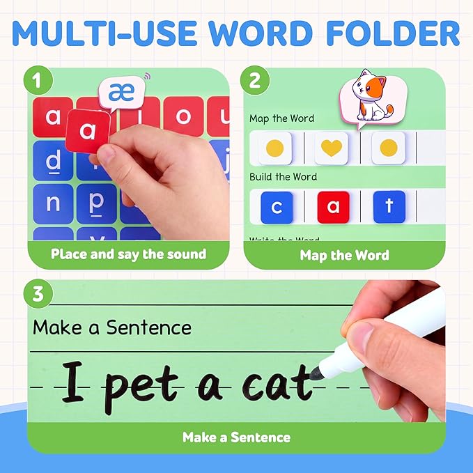 JoyCat 138PCS Magnetic Letter Tiles Set - ABC Letters with Erasable Marker, Word-Building Folder & Storage Case, Phonics & Spelling Learning Game for Kids 3+, Preschool & Pre-K Classroom