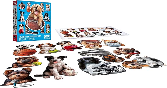 RoseArt - Mini Shaped - Sport Pups - 500 Piece Jigsaw Puzzles for Adults