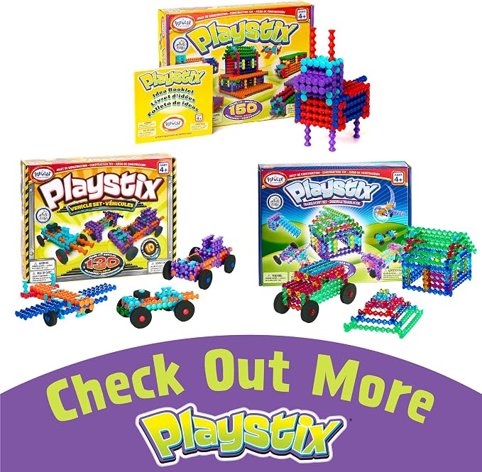Popular Playthings Playstix, Building Sticks Kit For Kids, Construction Stem Building Toy Gift for Boys & Girls - 211 Piece