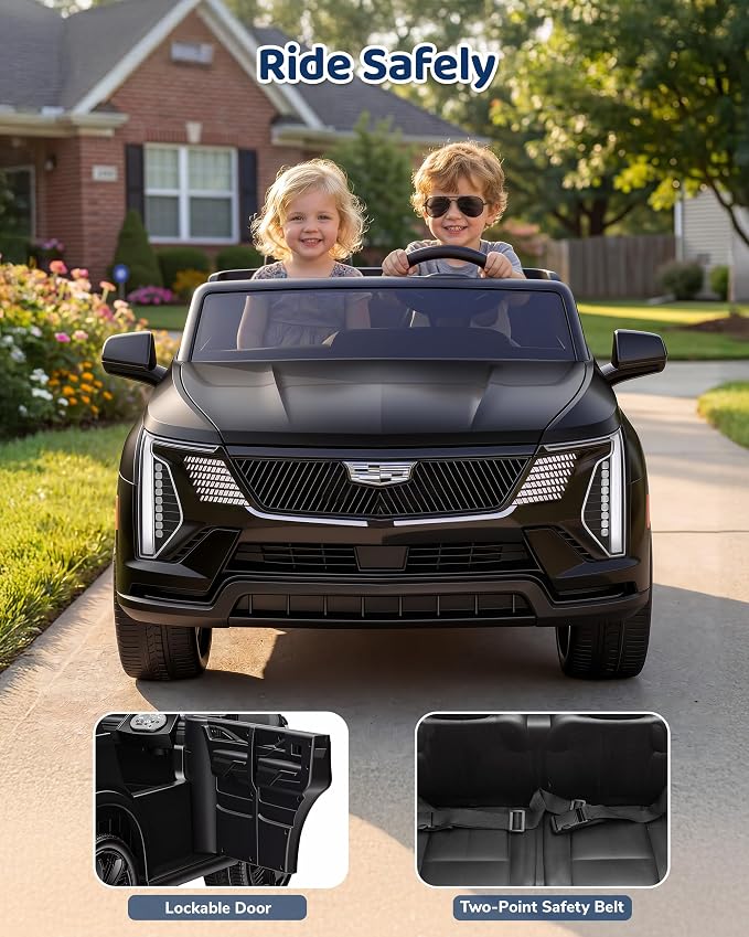 Firstness 2 Seater Ride on Car for Kids 24V Licensed Cadillac Escalade IQ Powered Wheels with Remote Control 400W Electric Ride on Toy with 3 Speed Light Music 7AH Battery Car for Kids Ages 3-8, Black