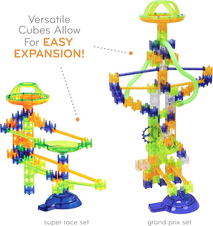 MindWare Q-BA-Maze 2.0 Super Race Set, STEM Marble Run Building Kit with Turbo Launcher and Racing Tracks, Creative Engineering Toy for Kids Ages 6+, Logic and Construction Gift