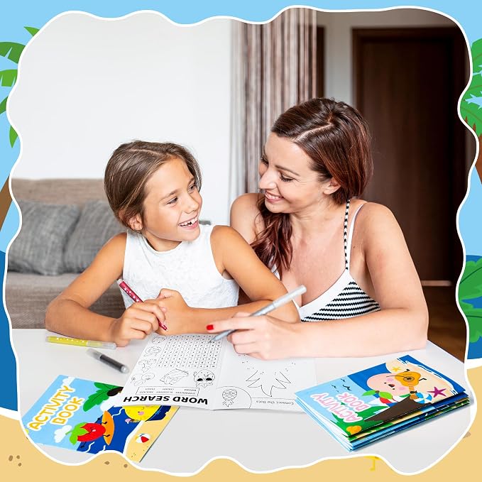 Summer Activity Books for Kids - 48Pcs Coloring Fruits Books Set Bulk Summer Tropical Search Mazes Word Scramble Games Mini Books for Party Goodie Bags Stuffers School Classroom Favors