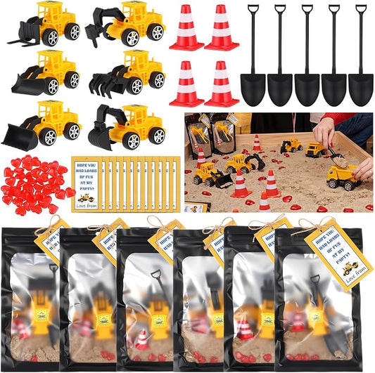 Jenaai 12 Set Construction Party Favors Truck Vehicle Set with Sand Greeting Cards Mini Cars Truck Tractor Forklift for Back to School Gifts Birthday Party Supplies Rewards Goodie Bag Stuffer