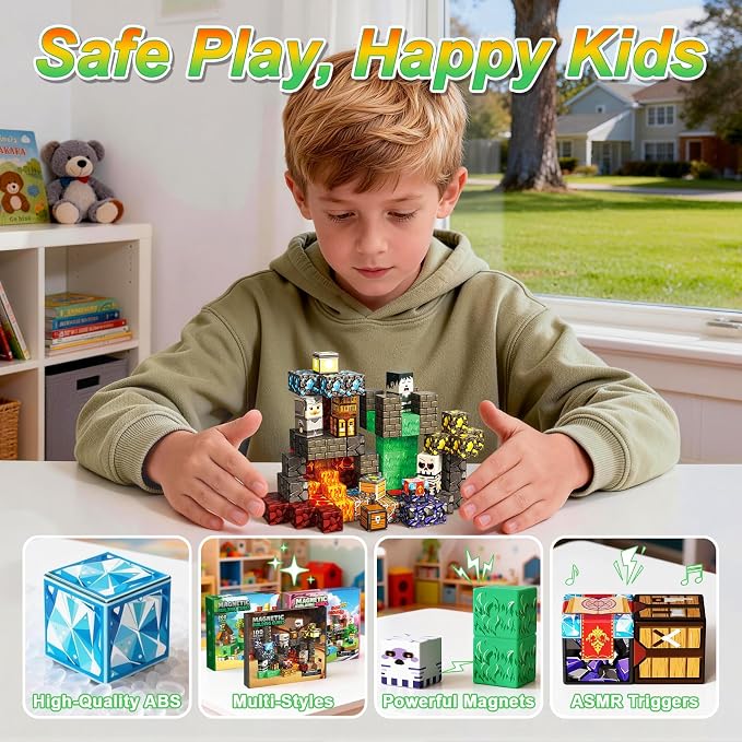 Magnetic Blocks, 100PCS Magnetic Building Blocks, Stacking Magnets for Kids, Sensory Toy for STEM Constructions Magnet Blocks for Boys Girls Age 3+, Christmas Birthday Gifts