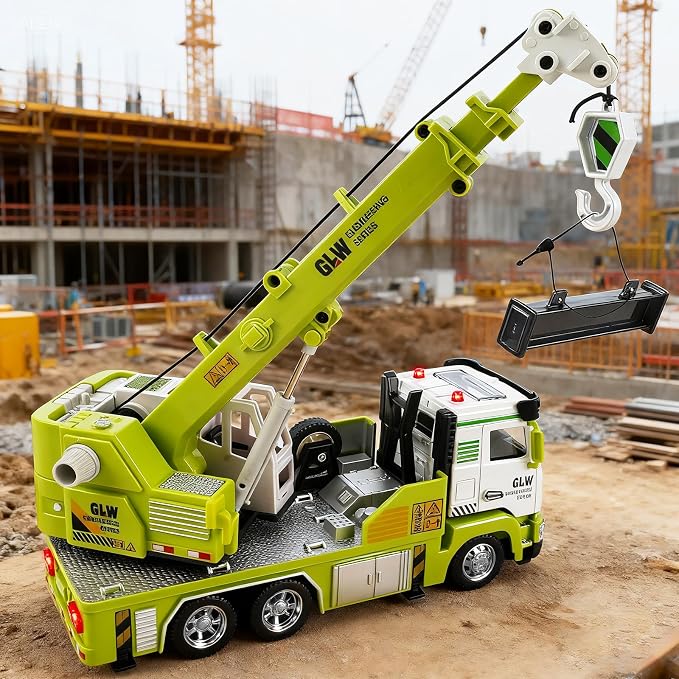 Crane Truck Toy for Boys-1:40 Simulation Model, Educational Construction Toys with Realistic Lights & Sounds, Perfect Christmas Birthday Gifts for Kid Ages 3 4 5 6 7 8 Years Old (Crane Truck)