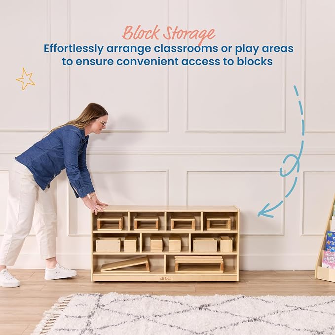 ECR4Kids Mobile Building Block Storage Cabinet, Large, Classroom Furniture, Natural