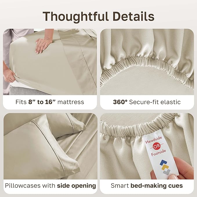 California Design Den Soft 100% Cotton Bed Sheets Full Size Set, 400 TC Good Housekeeping Award Winner, Silky Smooth Sateen, Deep Pockets, Breathable & Durable Full Bedding Set - Beige