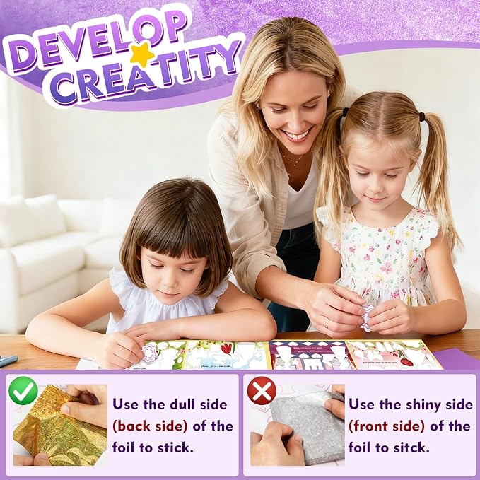 SOOVSY Magnetic Foil Art & Craft Fun Kit for Kids, Princess Foil Story Book with 77 Magnets & 100 Color Sheet, DIY Creative Activity, Travel Toys, Gifts Set for Ages 4, 5, 6, 7, 8, 9