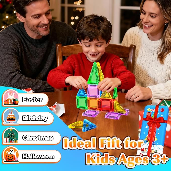 Goodtiles Mini Magnetic Tiles, Building Blocks Toys for 3+ Year Old Kids | Screen-free Travel toys, STEM Preschool Sensory Toys, Toddlers Toys Gifts for Birthday Christmas Holiday