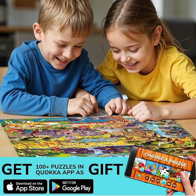 QUOKKA 100 Piece Puzzles for Kids Ages 6-8 – Intricately Illustrated Safari Animals Puzzle for Kids Ages 8-10 – Educational Busyland Game Packed with Visual Details for Boys and Girls