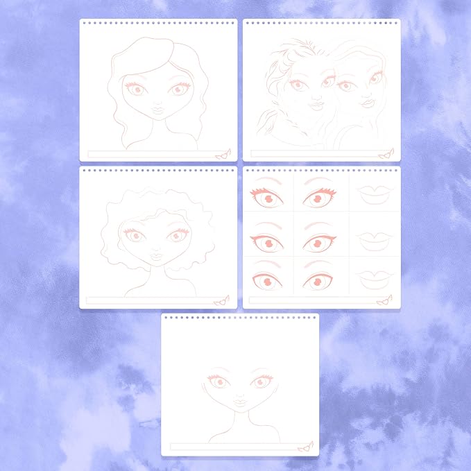 Fashion Angels Make-up & Hair Design Sketch Portfolio, Includes 40 Sketch Sheets, 4 Stencil Sheets & Stickers, Sketchbook for Beginners & Kids Ages 6+