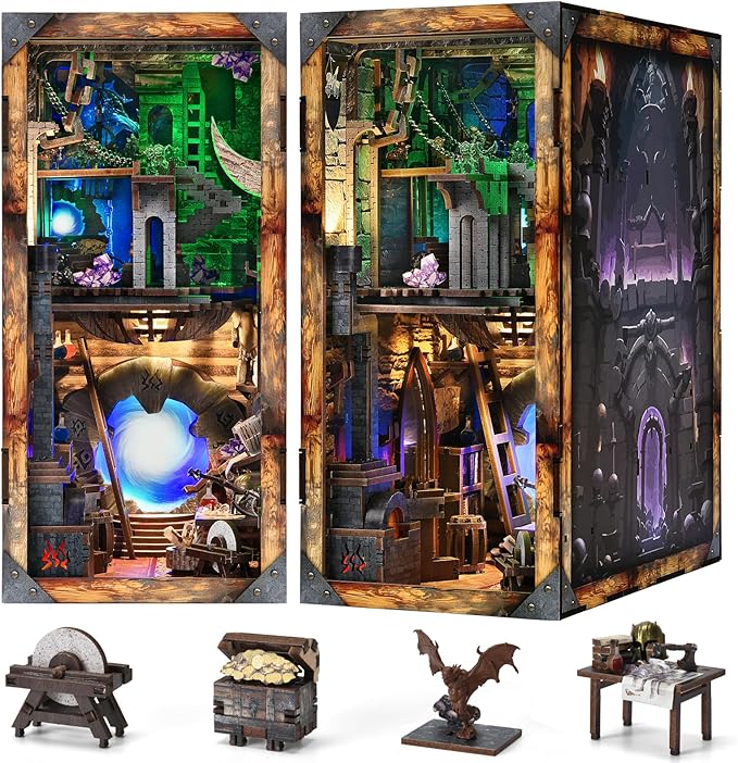 MiniCity Book Nook Kit, DIY Miniature Dollhouse Booknook Kit with Led Light and Dust Cover (Blade and Magic)