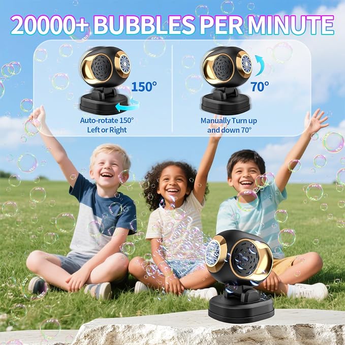 BOMOCO Bubble Machine Battery Operated Durable Bubble Blower Machine Automatic Bubble Machines for Kids Toddlers Parties Wedding Birthday Summer Outdoor Indoor Beach Christmas Favors, Black