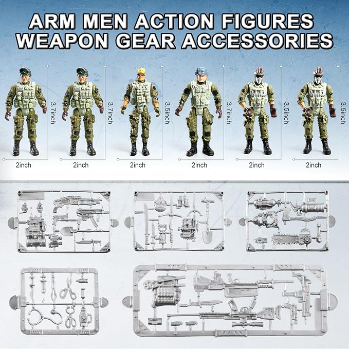 87-in-1 Army Men Toys Sets for Boys 4-7 8-12 , Military Base/Truck/Helicopter/Kayak Boat/Motorcycle/Army Men Action Figures/Weapon Gears, Army Toys for Boys Kids Birthday Gifts Party Favors