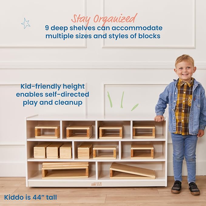 ECR4Kids Mobile Building Block Storage Cabinet, Large, Classroom Furniture, White Wash