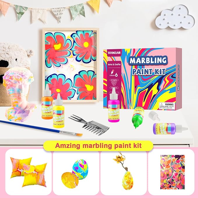 Water Marbling Paint for Kids,Stocking Stuffers for Kids,Birthday Gifts for Kids 3+ Years Old,Arts and Crafts for Girls Boys Ages 8-12 6-8 3-5,STEM Science Toys