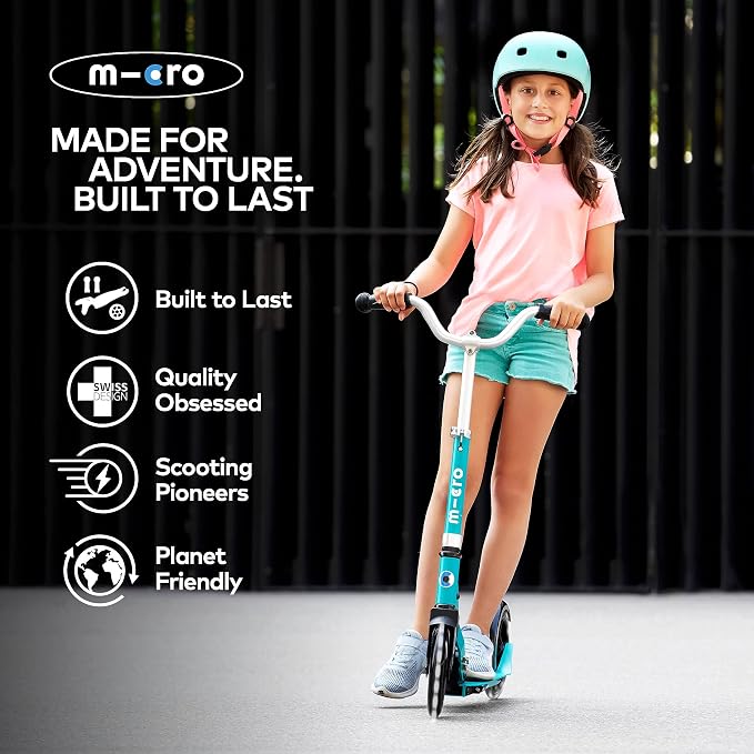 Micro Kickboard | Cruiser LED Kids Scooter for Ages 6–12 | 2 Wheel | Foldable with Kickstand | Adjustable Handlebar | Motion-Activated PU LED Wheels | Swiss Design