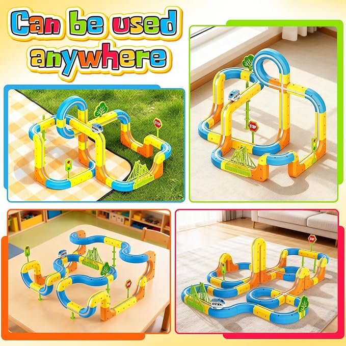 VEAIS Electric Train Set for Kids, 118Pcs 3D Flexible Race Track Sets, Gravity-Defying Motorized Car for Toddlers,Montessori STEM Train Tracks Toys,Birthday Gifts for Kids Boys Girls Age 3 4 5 6 7 8+