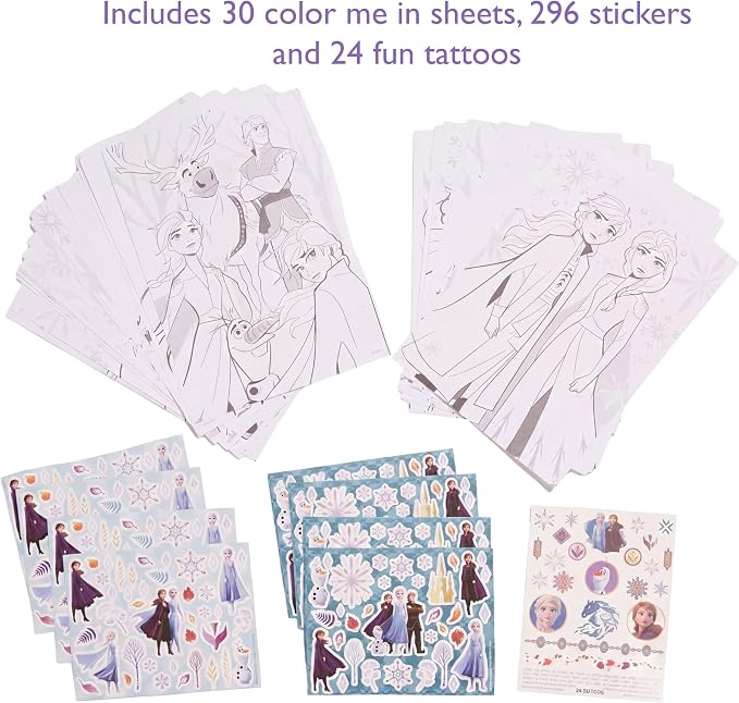 Innovative Designs Disney Frozen 2 Kids Deluxe Activity Set with Carrying Tin, Coloring Sheets, Tattoos, Stickers, & Art Supplies
