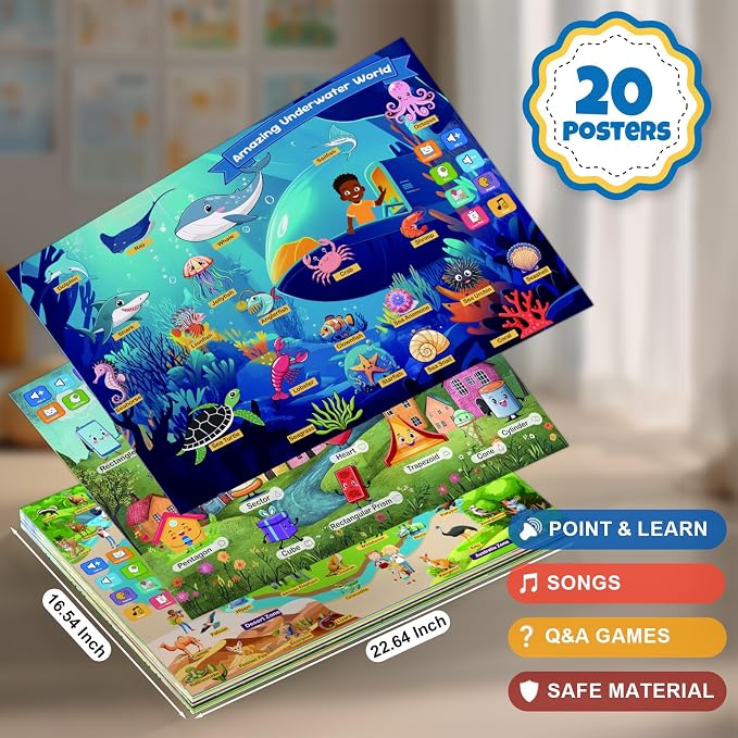 Talking Pen + 20 Interactive Learning Posters for Toddlers 1-3 | Educational Toys for 3 4 5 6 Year Olds |Homeschool Essential for Preschool, Gifts for Boys & Girls